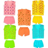 New Born Baby Boy  Girls Stylish Trendy Top/TShirt and Shorts Dress set with front button open. Pack of 5pc set (0-6 Months)(Multicolor,Multidesign)-thumb3