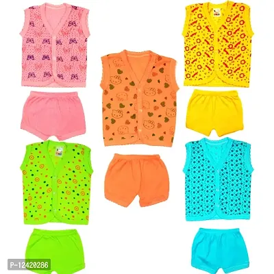 New Born Baby Boy  Girls Stylish Trendy Top/TShirt and Shorts Dress set with front button open. Pack of 5pc set (0-6 Months)(Multicolor,Multidesign)-thumb4
