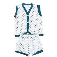 New Born Baby BoyGirls Stylish Color Jablas/Top and Shorts Dress setStylish Jablas/T-Shirt and Shorts Dress set White Dot with Front Button Open. Pack of (4+1) 5pc Dress set (0-6 Months)-thumb3