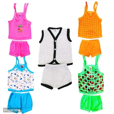 NewBorn Baby BoyGirls Stylish Color Jablas/Top and Shorts Dressset with Tie-KnotStylish Jablas/T-Shirt and Shorts Dressset White Dot with FrontButtonOpen.Packof(4+1) 5pc Dressset(0-6Months)