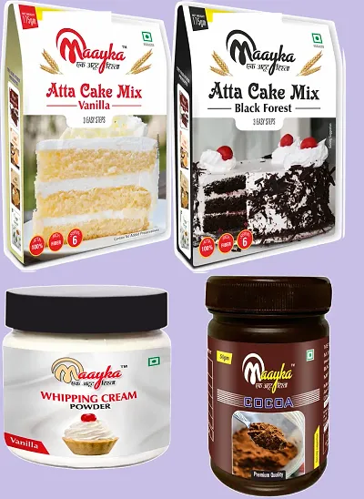 Atta Vanilla Cake Mix , Black Forest Cake Mix , Cocoa Powder with Vanilla Whipping Cream Powder 525 Gram Pack of 4