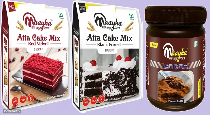 Atta Red Velvet Cake Mix , Black Forest Cake Mix with Cocoa Powder 400 Gram Pack of 3-thumb0