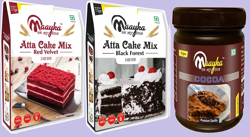 Atta Red Velvet Cake Mix , Black Forest Cake Mix with Cocoa Powder 400 Gram Pack of 3