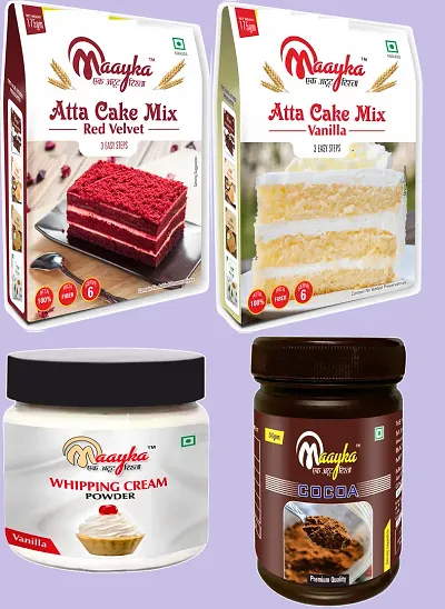 Atta Vanilla Cake Mix , Red Velvet Cake Mix, Cocoa Powder with Vanilla Whipping Cream Powder525 Gram Pack of 4