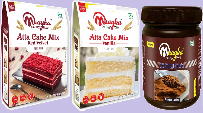 Atta Vanilla Cake Mix , Red Velvet Cake Mix with Cocoa Powder 400 Gram- Pack of 3