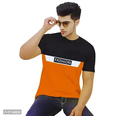 Reliable Orange Cotton Blend Printed Round Neck Tees For Men