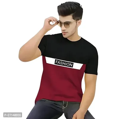 Reliable Maroon Cotton Blend Printed Round Neck Tees For Men