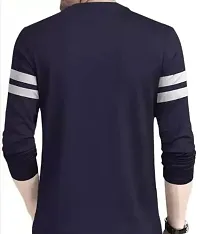 Mens Round Neck Solid Full Sleeves Front and Sleeve Stripes Tshirt-thumb1