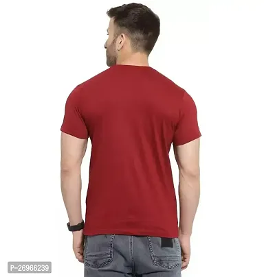 Reliable Maroon Cotton Blend Solid Round Neck Tees For Men-thumb2