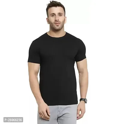 Reliable Black Cotton Blend Solid Round Neck Tees For Men-thumb0