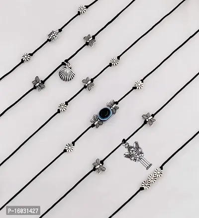 Evil eye Najariya Black thread Styled Anklets pack of 6-thumb0