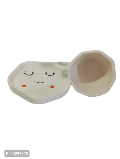 CERAMIC Cup plate pack of 2 White color with Face shaped