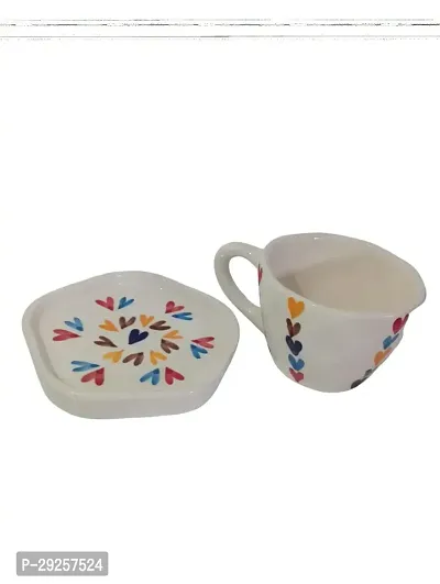 CERAMIC Cup plate pack of 2 White color with clolorful Heart shape-thumb0