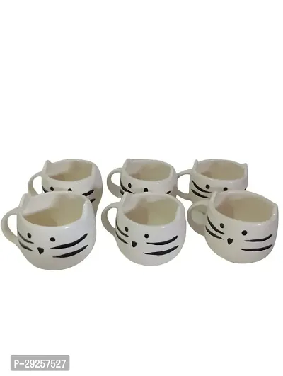 CERAMIC Cup plate pack of 6 White color with Cat Print