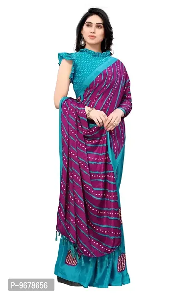 Women?s Printed Art Silk Saree With Unstitched Blouse Piece Purple-thumb3