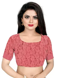 Women?s Embroidered Net Fabric Moti Work Saree With Unstitched Matching Blouse Piece (Peach)-thumb2