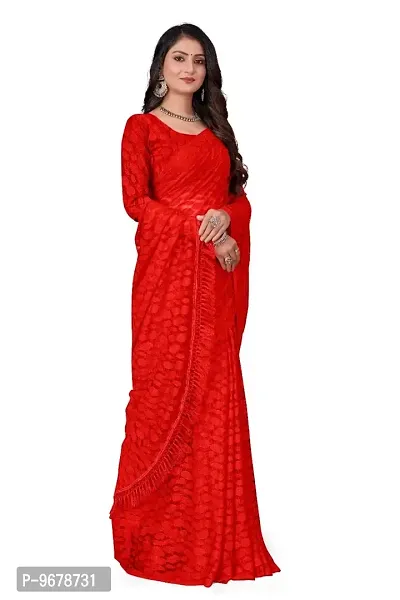 Women?s Embroidered Net Fabric Designer Saree With Blouse Piece (Red)-thumb3
