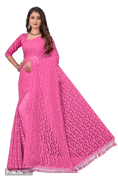 Women?s Embroidered Net Fabric Designer Saree With Blouse Piece (Pink)-thumb0