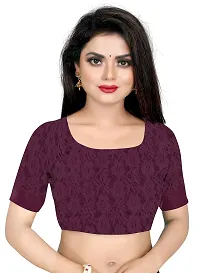 Women?s Embroidered Net Fabric Moti Work Saree With Unstitched Matching Blouse Piece (Wine)-thumb4