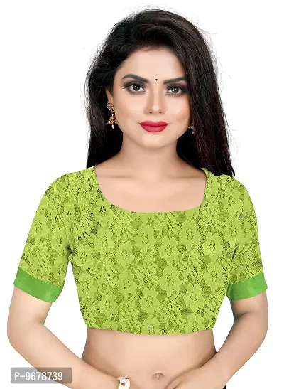 Women?s Embroidered Net Fabric Moti Work Saree With Unstitched Matching Blouse Piece (Light Green)-thumb5