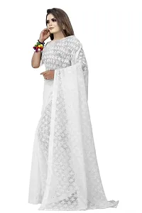 Women?s Embroidered Net Thraed Work Saree With Unstitched Matching Blouse Piece (White)-thumb2