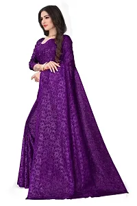 Women?s Embroidered Net Fabric Work Saree With Unstitched Matching Blouse Piece (Purple)-thumb2