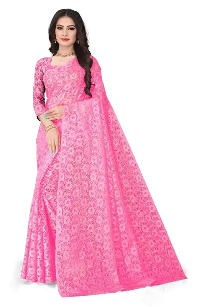 LEOSAGI Women Net Solid Traditional Saree (Pink, Free Size)