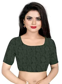 Women?s Embroidered Net Fabric Moti Work Saree With Unstitched Matching Blouse Piece (Dark Green)-thumb4