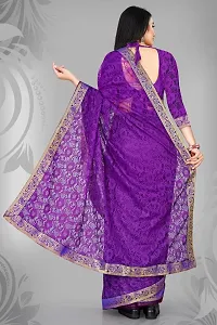 Women?s Embroidered Net Thraed Work Saree With Unstitched Matching Blouse Piece (Purple)-thumb1