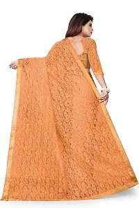 Women?s Embroidered Net Fabric Moti Work Saree With Unstitched Matching Blouse Piece (Mustard)-thumb1