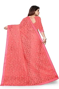 Women?s Embroidered Net Fabric Moti Work Saree With Unstitched Matching Blouse Piece (Peach)-thumb3