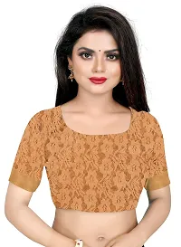 Women?s Embroidered Net Fabric Moti Work Saree With Unstitched Matching Blouse Piece (Mustard)-thumb4