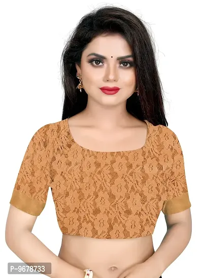 Women?s Embroidered Net Fabric Moti Work Saree With Unstitched Matching Blouse Piece (Mustard)-thumb5