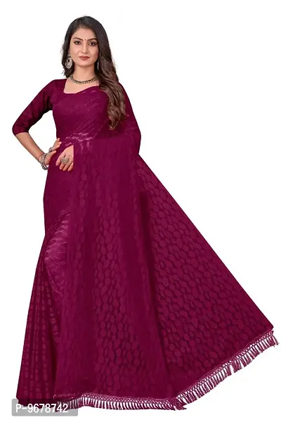 Women?s Embroidered Net Fabric Designer Saree With Blouse Piece (Wine)