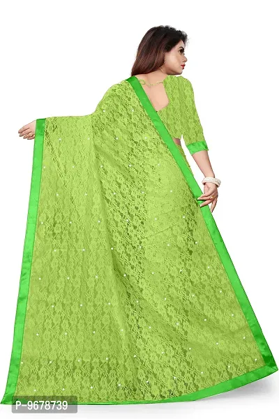 Women?s Embroidered Net Fabric Moti Work Saree With Unstitched Matching Blouse Piece (Light Green)-thumb2