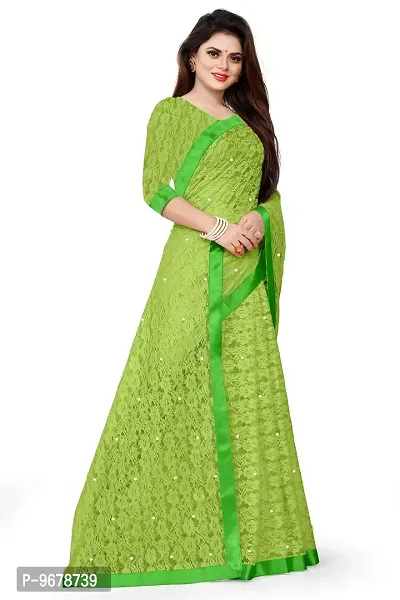 Women?s Embroidered Net Fabric Moti Work Saree With Unstitched Matching Blouse Piece (Light Green)-thumb4