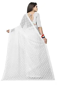 Women?s Embroidered Net Thraed Work Saree With Unstitched Matching Blouse Piece (White)-thumb1