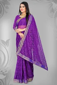 Women?s Embroidered Net Thraed Work Saree With Unstitched Matching Blouse Piece (Purple)-thumb2