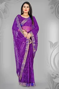 Women?s Embroidered Net Thraed Work Saree With Unstitched Matching Blouse Piece (Purple)-thumb3