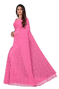 Women?s Embroidered Net Fabric Designer Saree With Blouse Piece (Pink)-thumb2