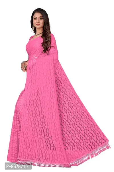 Women?s Embroidered Net Fabric Designer Saree With Blouse Piece (Pink)-thumb3