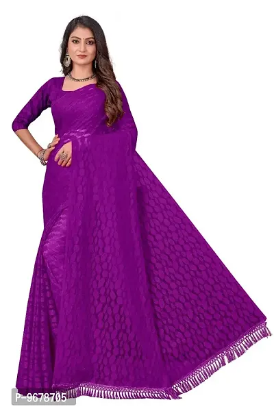 Women?s Embroidered Net Fabric Designer Saree With Blouse Piece (Purple)