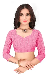 Women?s Embroidered Flower Patti Net Fabric Saree With Blouse Piece Pink Pink-thumb3