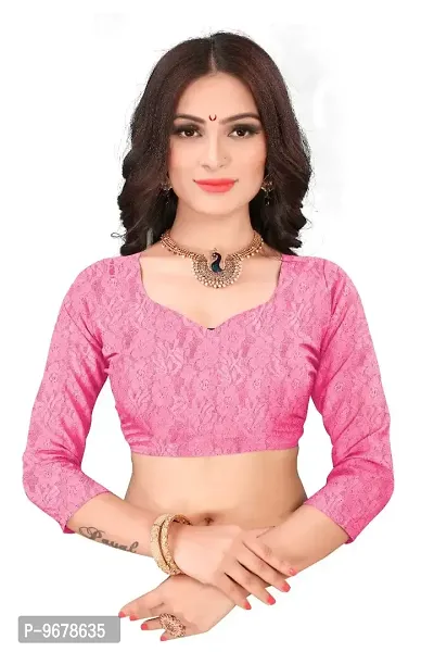 Women?s Embroidered Flower Patti Net Fabric Saree With Blouse Piece Pink Pink-thumb4