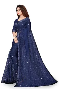 Women?s Embroidered Net Fabric Moti Work Saree With Unstitched Matching Blouse Piece (Blue)-thumb1