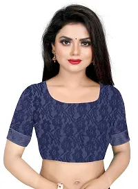 Women?s Embroidered Net Fabric Moti Work Saree With Unstitched Matching Blouse Piece (Blue)-thumb2