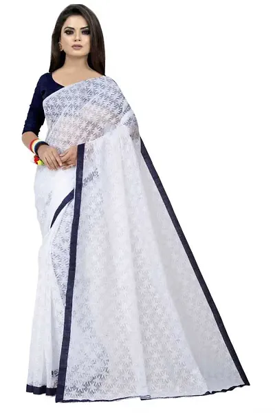 Women?s Embroidered Net Thraed Work Saree With Unstitched Matching Blouse Piece