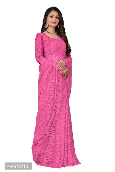 Women?s Embroidered Net Fabric Designer Saree With Blouse Piece (Pink)-thumb4