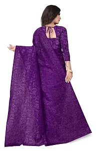 Women?s Embroidered Net Fabric Work Saree With Unstitched Matching Blouse Piece (Purple)-thumb1