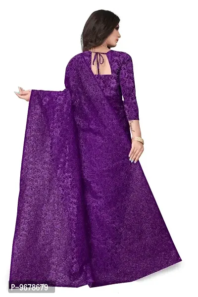 Women?s Embroidered Net Fabric Work Saree With Unstitched Matching Blouse Piece (Purple)-thumb2